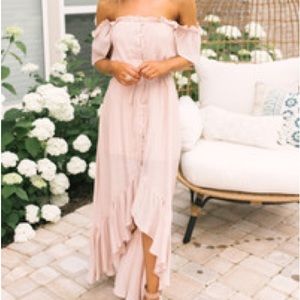 Off the Shoulder Button Down High Low Maxi - Blush